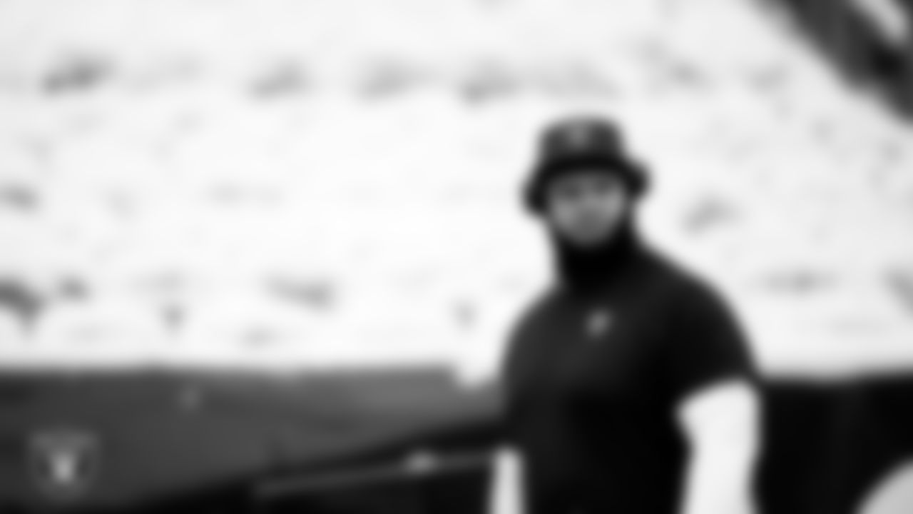 Las Vegas Raiders center/guard Jordan Meredith (61) warming up before the regular season away game against the Philadelphia Eagles at Lincoln Financial Field.