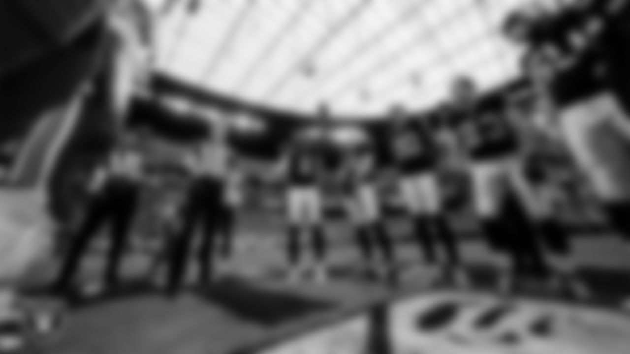 The Las Vegas Raiders during the coin toss before the regular season home game against the Kansas City Chiefs at Allegiant Stadium.