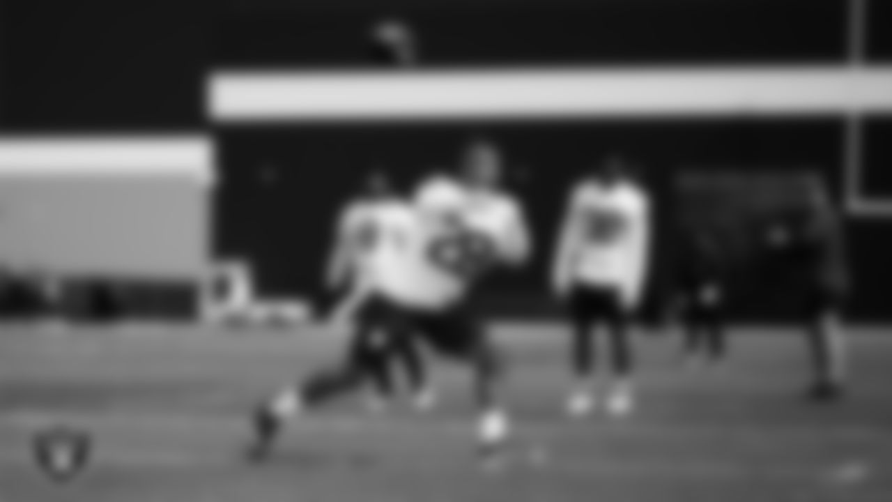 Las Vegas Raiders running back Sincere McCormick (28) at a workout during phase two of the offseason program at Intermountain Health Performance Center.