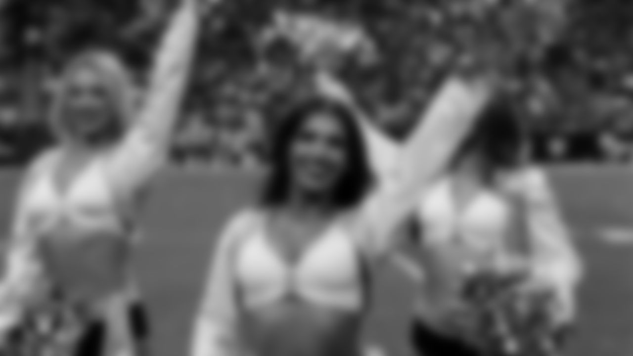 Raiderette Ashtin on the sidelines during the regular season home game against the New York Giants at Allegiant Stadium.