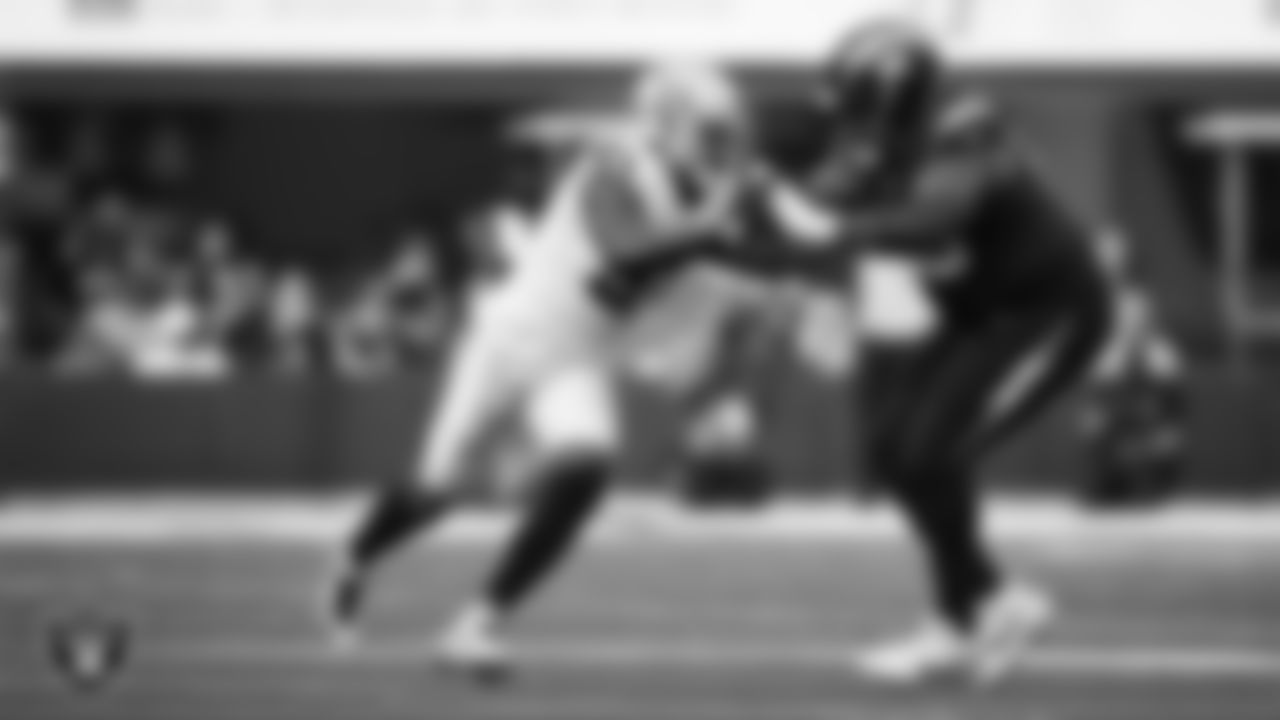 Las Vegas Raiders defensive end Malcolm Koonce (51) defends during the regular season away game against the Los Angeles Chargers at SoFi Stadium.