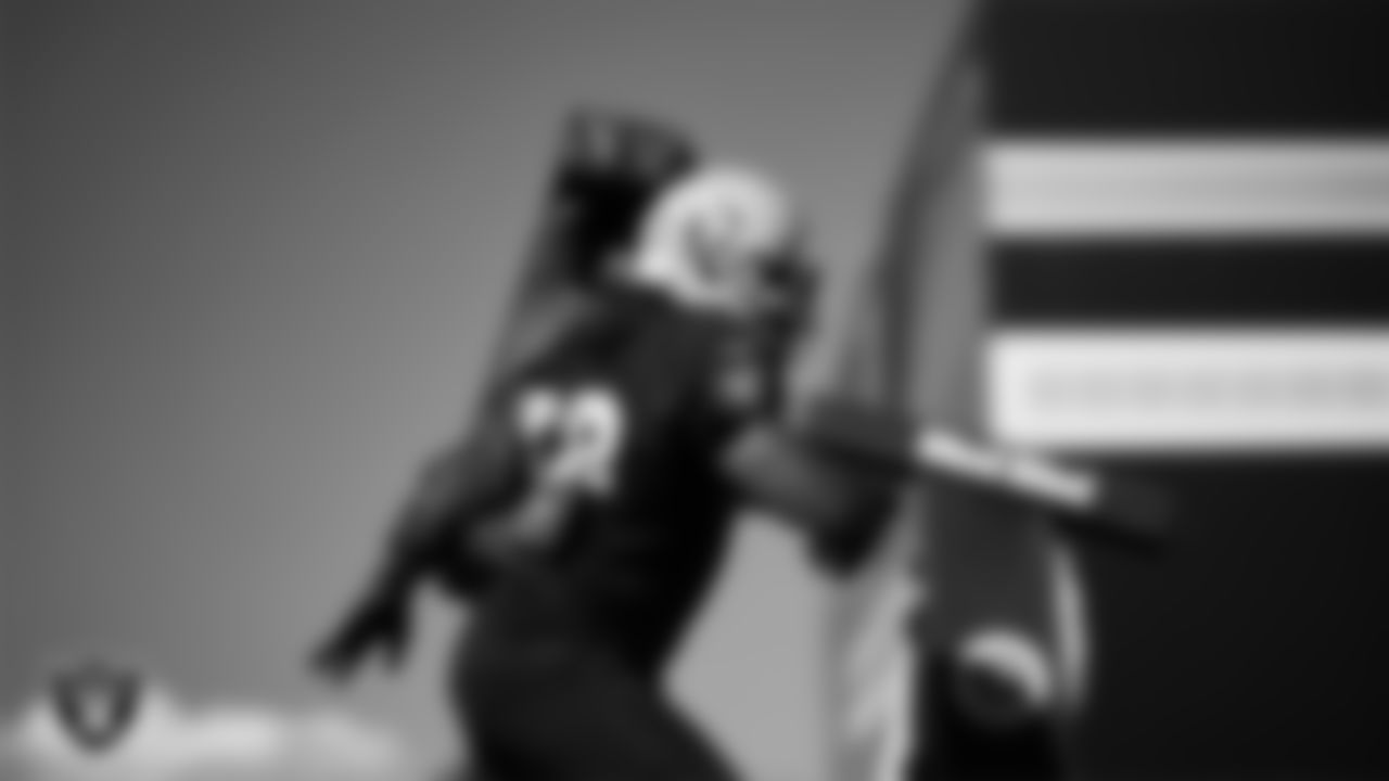 Las Vegas Raiders linebacker Elandon Roberts (52) during practice at Intermountain Health Performance Center.