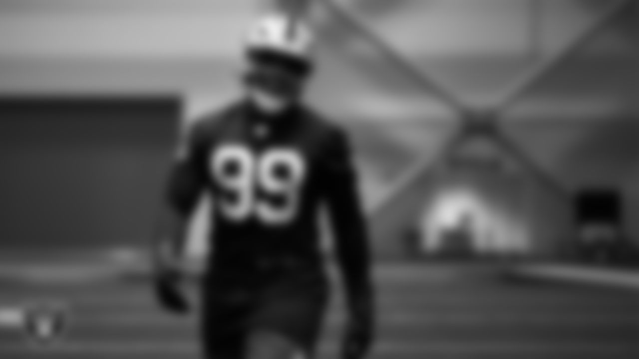 Las Vegas Raiders defensive tackle Thomas Booker IV (99) during practice at Intermountain Health Performance Center.
