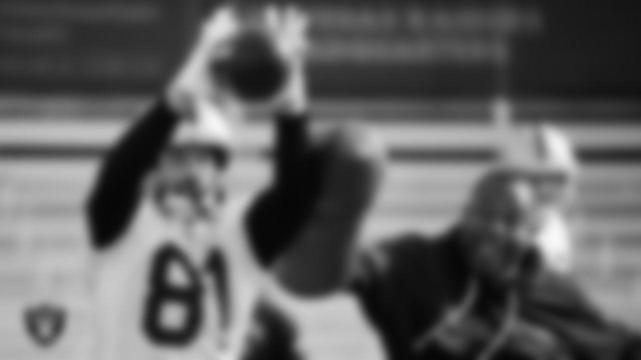 Las Vegas Raiders wide receiver Alex Bachman (81) during practice at Intermountain Health Performance Center.