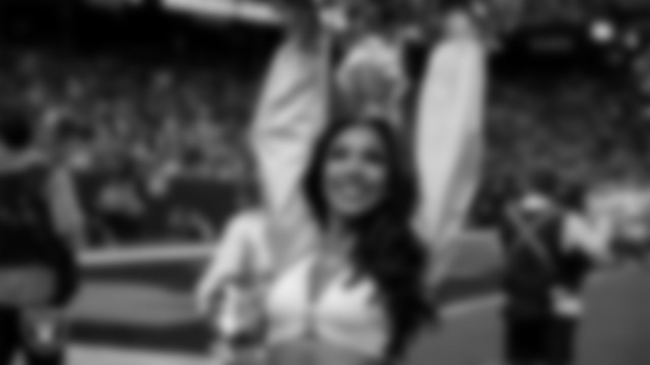 Raiderette Cierra on the sidelines during the regular season home game against the Denver Broncos at Allegiant Stadium.