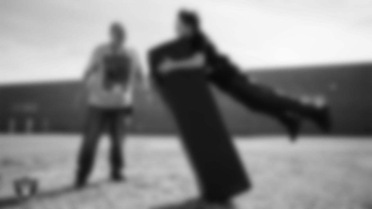 Students participate in a Raiders Junior Training Camp during a Raiders Spirit Day at Richard H. Bryan Elementary School.