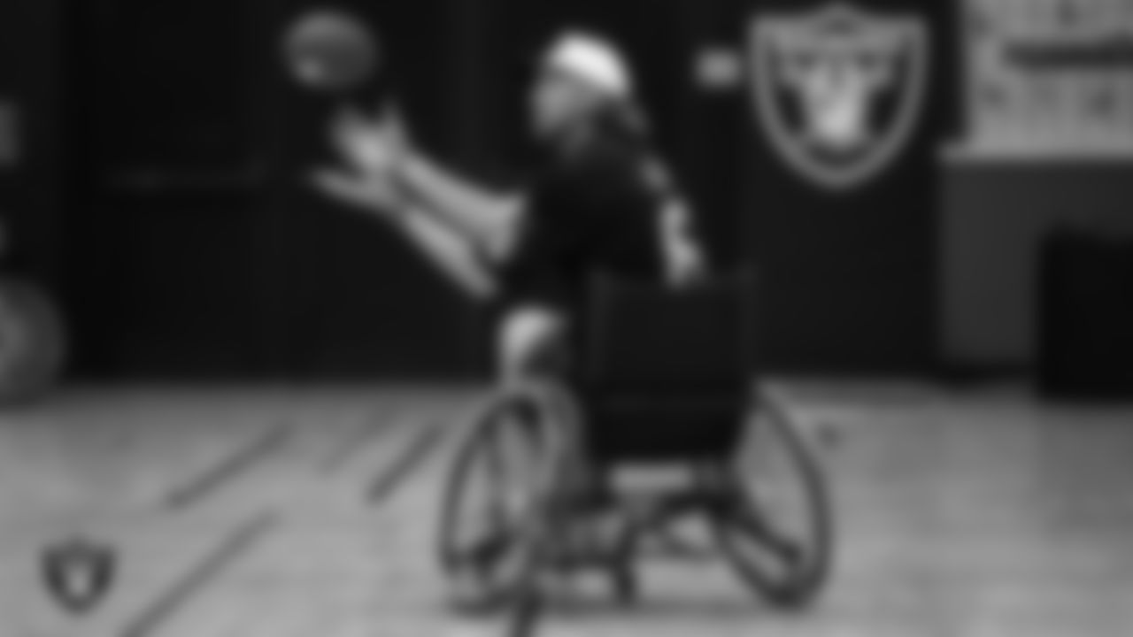 Las Vegas Raiders punter AJ Cole (6) during a City of Las Vegas Wheelchair Football League practice at Dula Community Center.