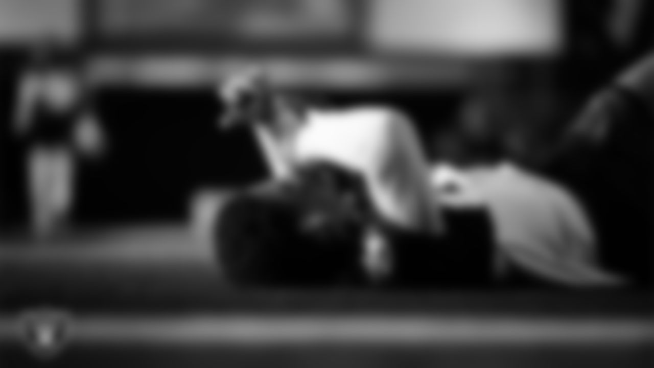 Las Vegas Raiders cornerback Greedy Vance (41) in the weight room during practice at Intermountain Health Performance Center.