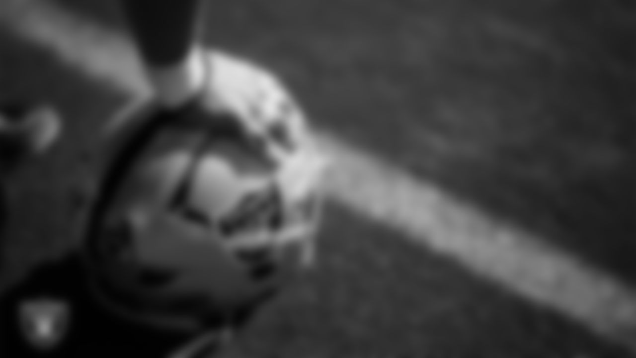 A Las Vegas Raider during practice at Intermountain Health Performance Center.