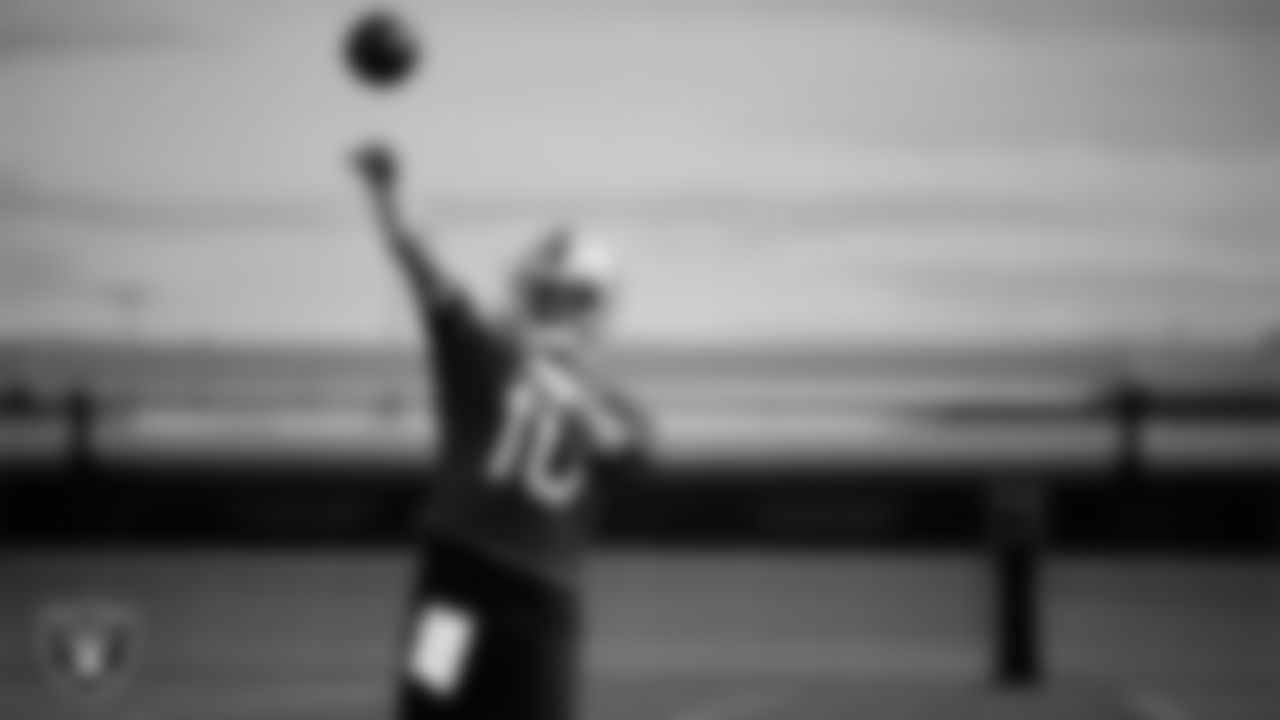 Las Vegas Raiders quarterback Jimmy Garoppolo (10) during practice at Intermountain Health Performance Center.