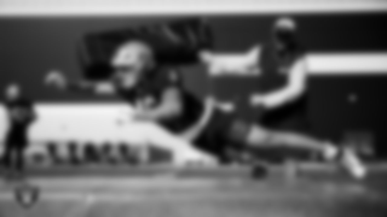 Las Vegas Raiders tight end Carter Runyon (46) during practice at Intermountain Health Performance Center.