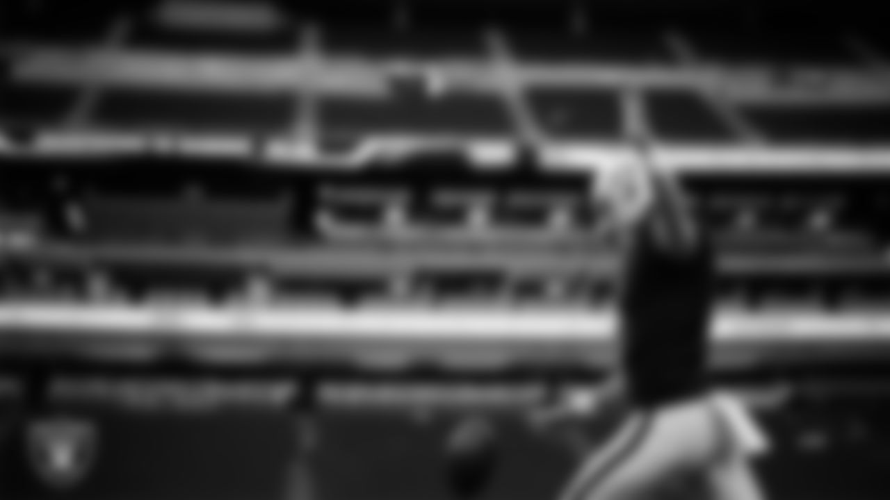 Las Vegas Raiders punter AJ Cole (6) warming up before the regular season home game against the Jacksonville Jaguars at Allegiant Stadium.