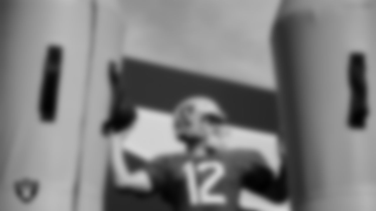 Las Vegas Raiders quarterback Aidan O'Connell (12) during practice at Intermountain Health Performance Center.