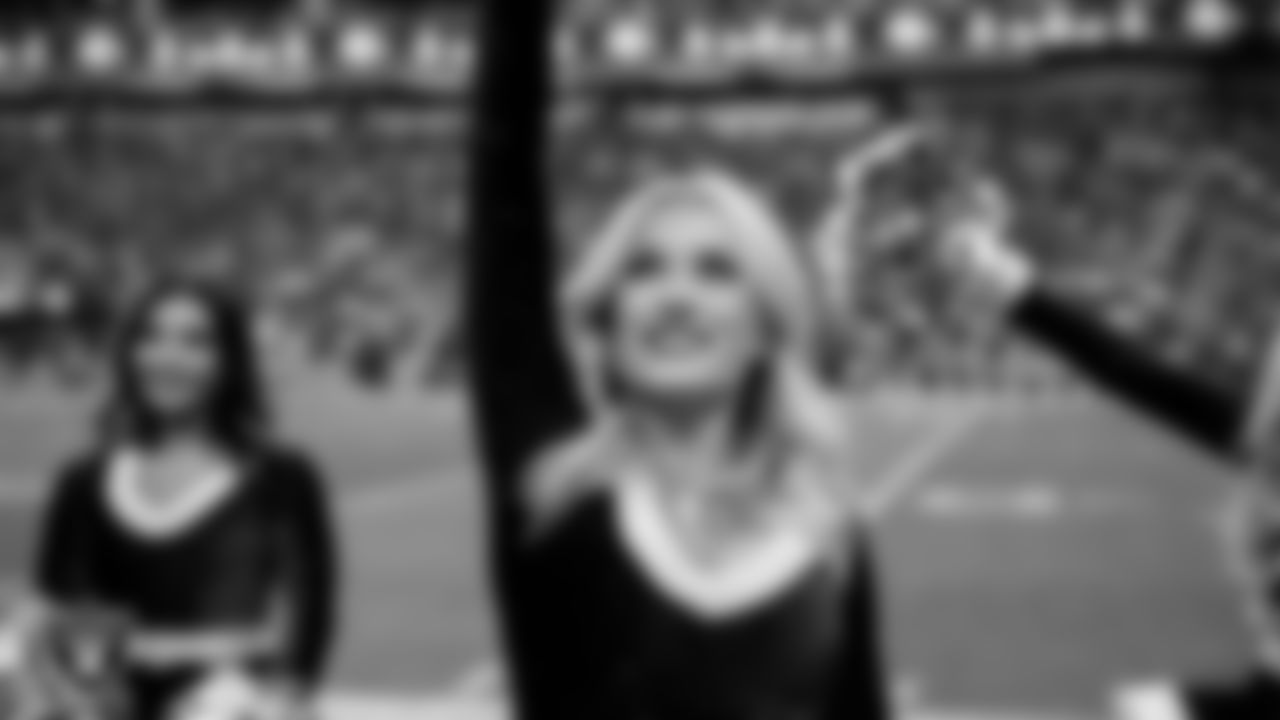 Raiderette Kennedy on the sidelines during the regular season home game against the New York Giants at Allegiant Stadium.