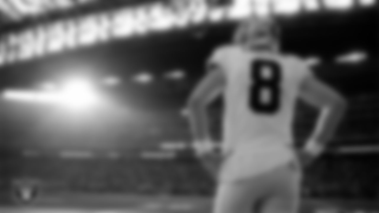 Las Vegas Raiders kicker Daniel Carlson (8) on the sidelines during the regular season away game against the Houston Texans at NRG Stadium.