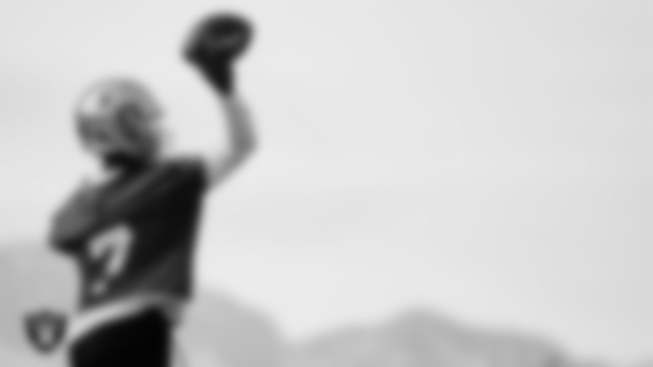 Las Vegas Raiders quarterback Geno Smith (7) during practice at Intermountain Health Performance Center.