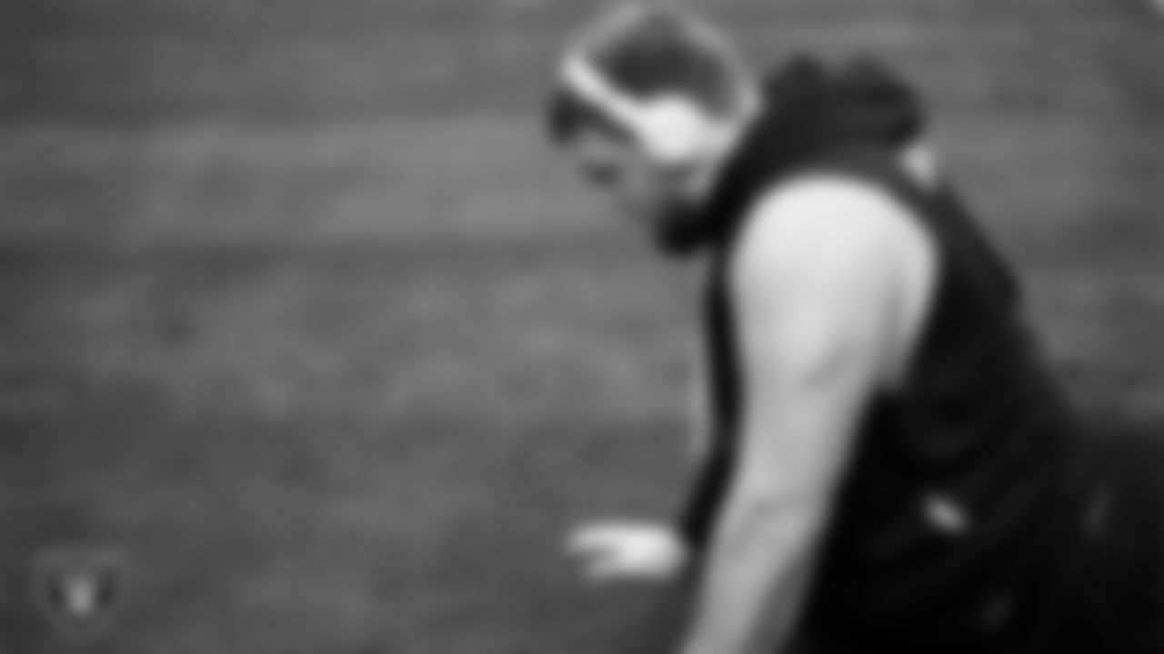 Las Vegas Raiders guard/center Jackson Powers-Johnson (58) warming up before the regular season home game against the Jacksonville Jaguars at Allegiant Stadium.