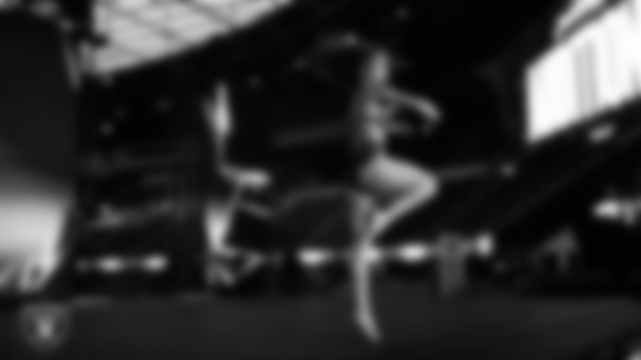 Finalist Reagan performs a solo during the final round of the 2025 Raiderettes Auditions at Allegiant Stadium.