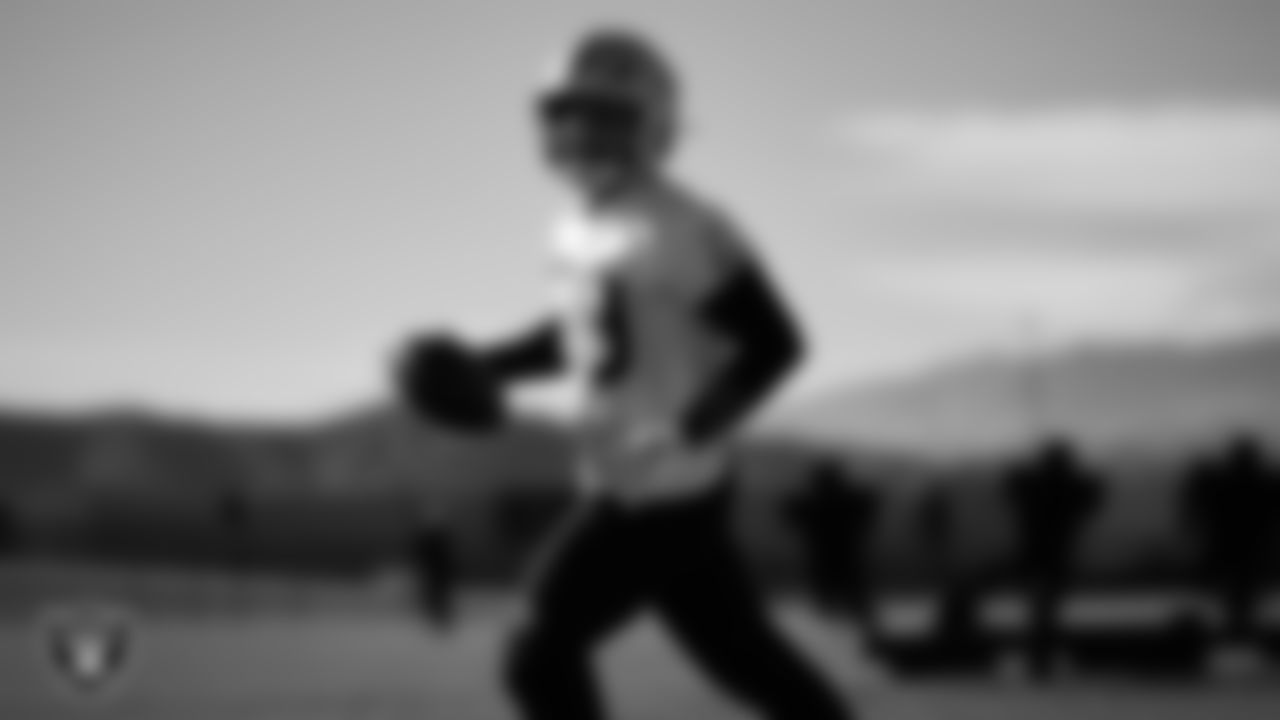 Las Vegas Raiders linebacker Jon Rhattigan (59) during practice at Intermountain Health Performance Center.