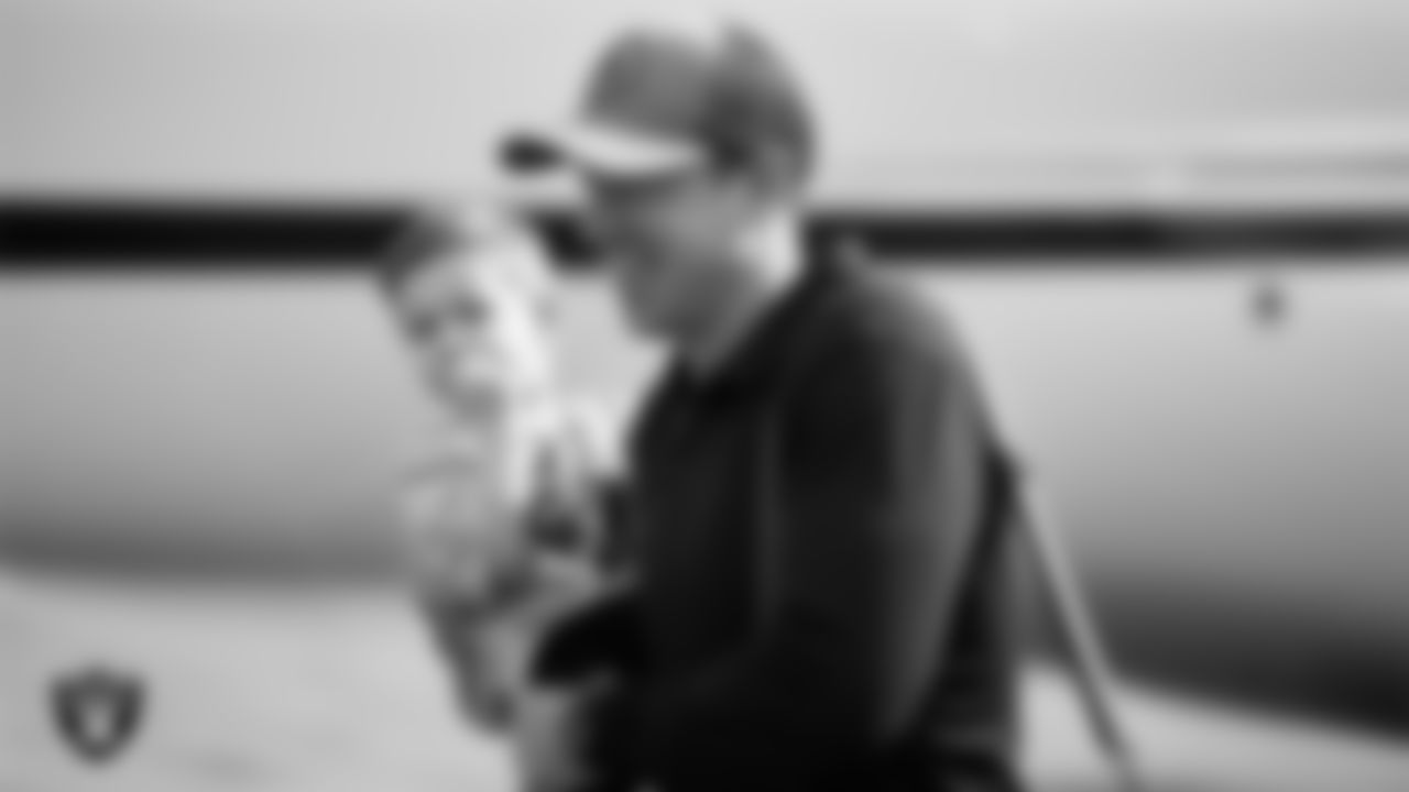 Las Vegas Raiders Head Coach Klint Kubiak and his family arrive in Henderson.