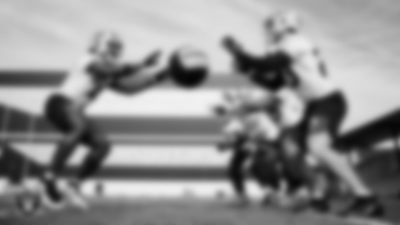 Las Vegas Raiders running back Ashton Jeanty (2) and running back Dylan Laube (23) during practice at Intermountain Health Performance Center.