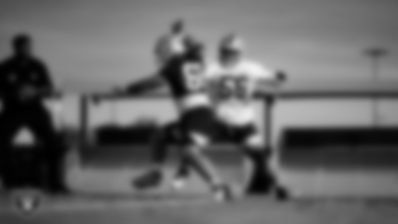 Las Vegas Raiders defensive tackle Treven Ma'ae (68) and guard Atonio Mafi (56) during practice at Intermountain Health Performance Center.