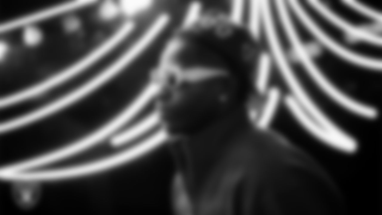 Las Vegas Raiders cornerback Decamerion Richardson (25) arrives to the regular season home game against the New York Giants at Allegiant Stadium.