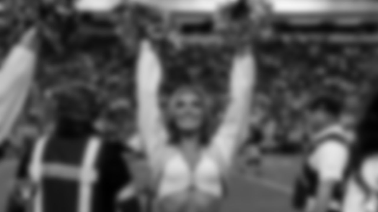 Raiderette Shelby on the sidelines during the regular season home game against the Kansas City Chiefs at Allegiant Stadium.