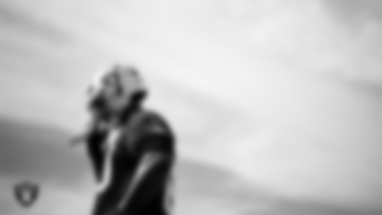 Las Vegas Raiders tackle Charles Grant (60) during practice at Intermountain Health Performance Center.