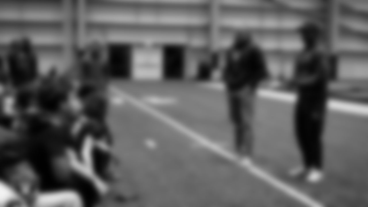 Las Vegas Raiders wide receiver Phillip Dorsett II (13) speaks to athletes during an open practice at Intermountain Health Performance Center.
