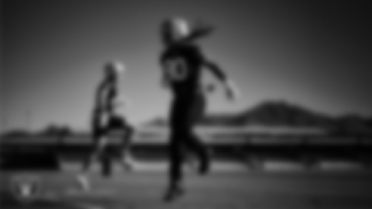 Las Vegas Raiders tight end Ian Thomas (80) during practice at Intermountain Health Performance Center.