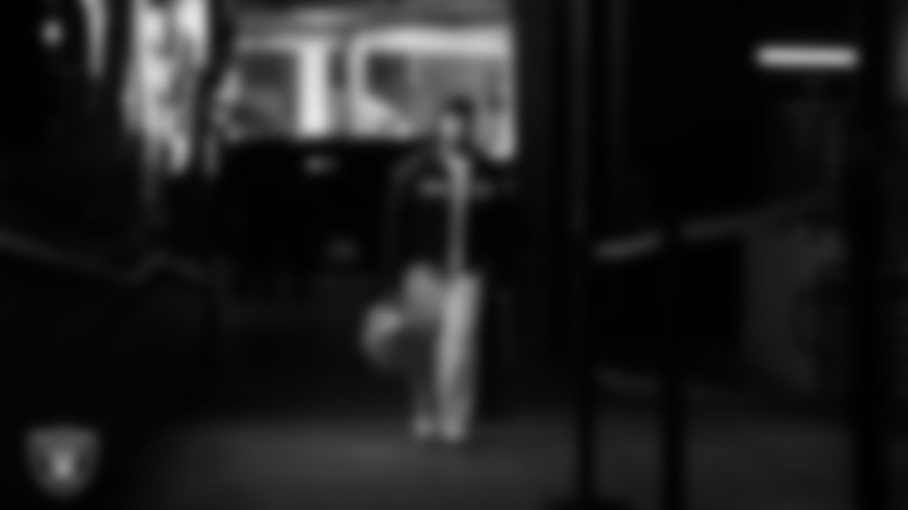 Las Vegas Raiders wide receiver Tre Tucker (1) arrives to the regular season home game against the Dallas Cowboys at Allegiant Stadium.