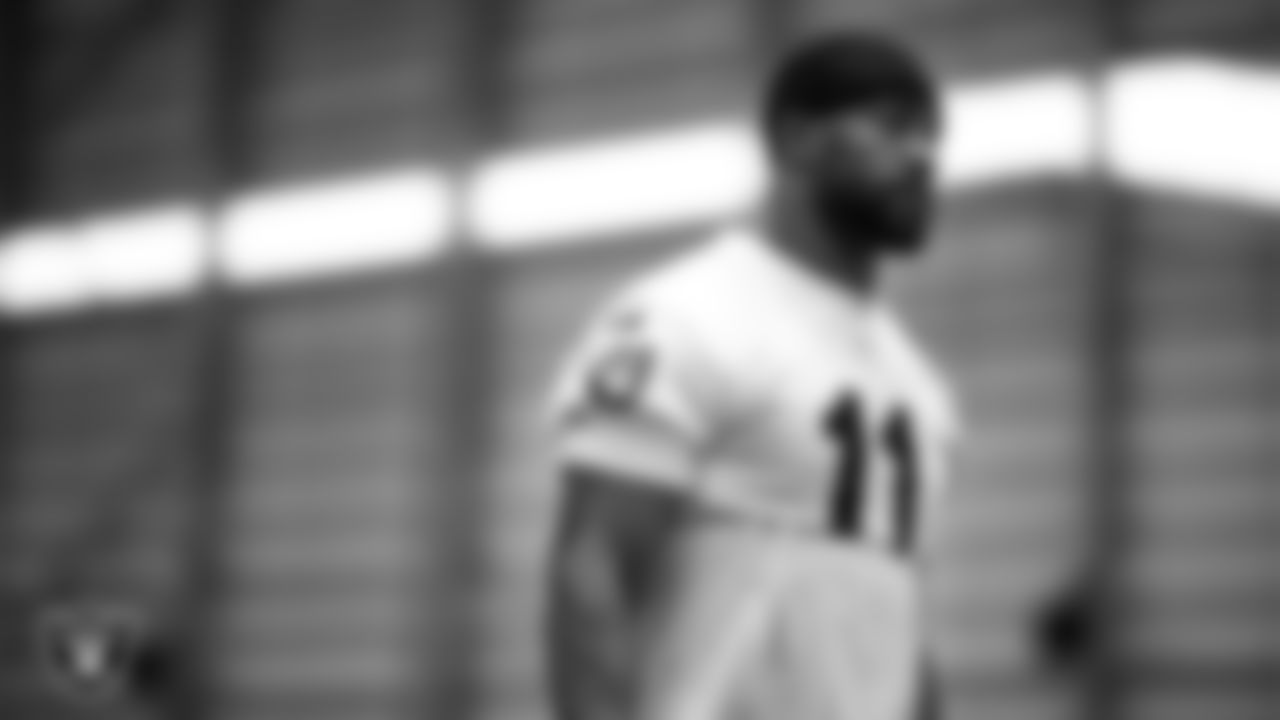 Las Vegas Raiders safety Jeremy Chinn (11) during practice at Intermountain Health Performance Center.