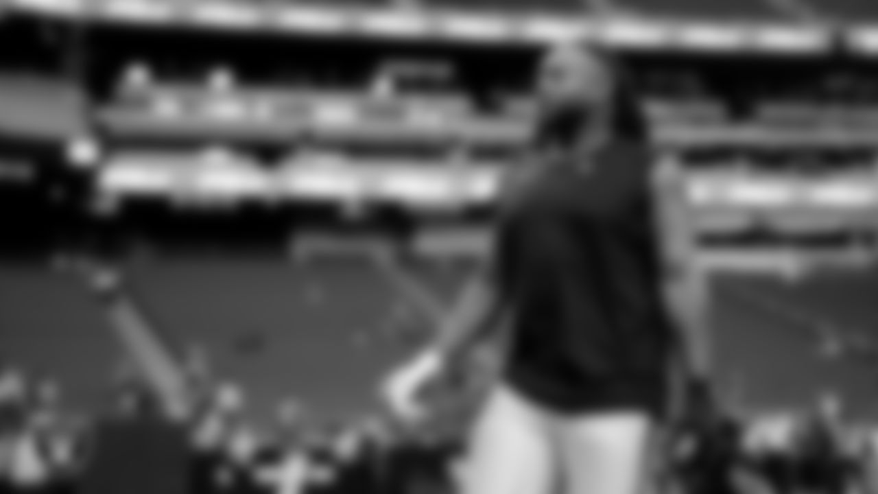 Las Vegas Raiders defensive tackle Adam Butler (69) warming up before the regular season home game against the Cleveland Browns at Allegiant Stadium.