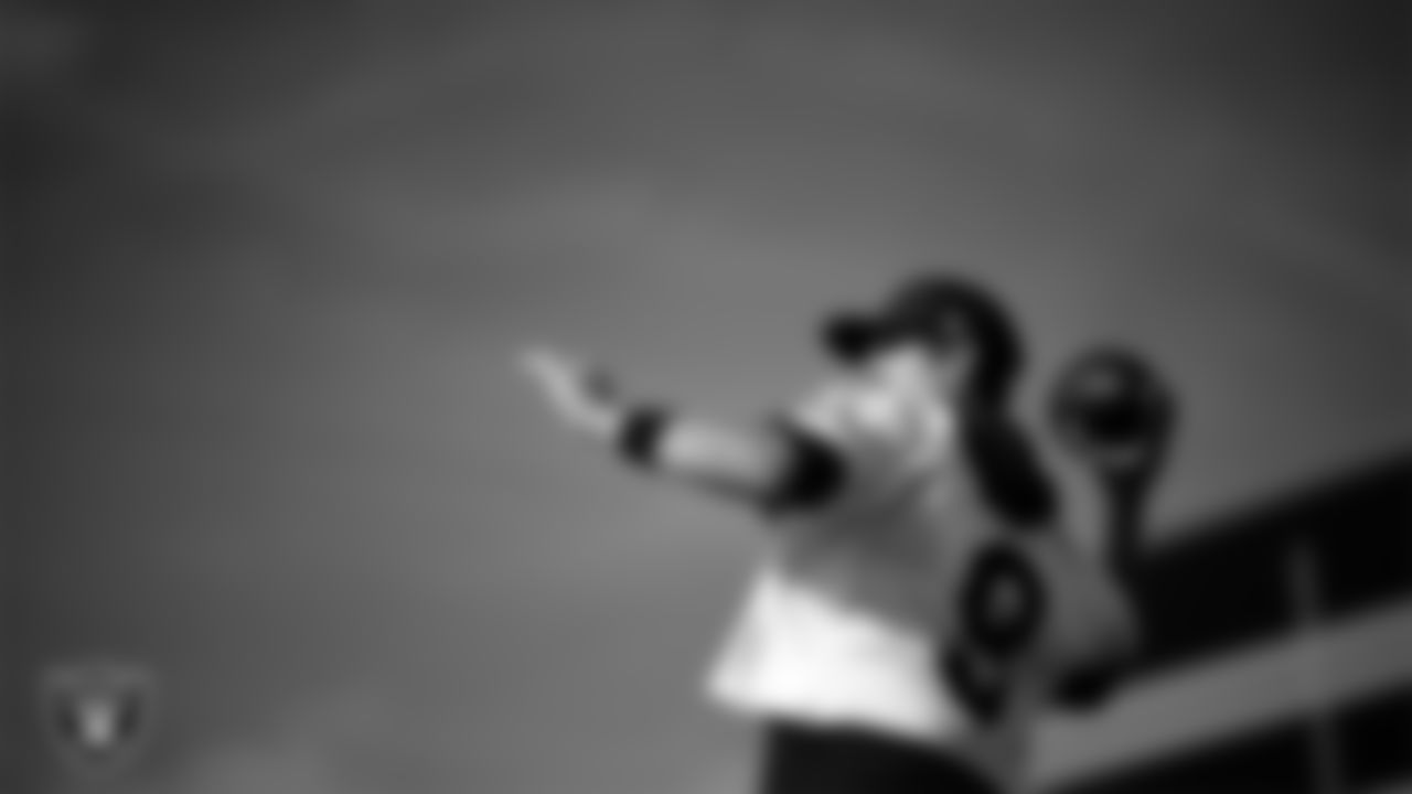 Las Vegas Raiders quarterback Aidan O'Connell (12) during practice at Intermountain Health Performance Center.