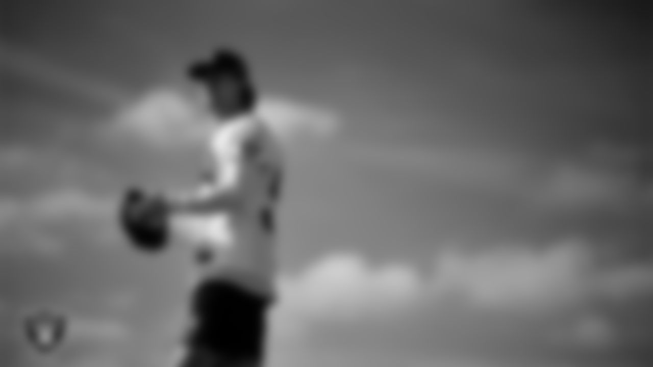 Las Vegas Raiders quarterback Kenny Pickett (15) during practice at Intermountain Health Performance Center.