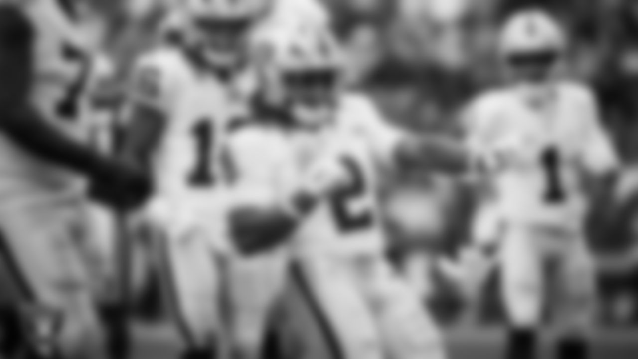 Las Vegas Raiders running back Ashton Jeanty (2) celebrates after rushing for a 3-yard touchdown during the regular season away game against the New England Patriots at Gillette Stadium.