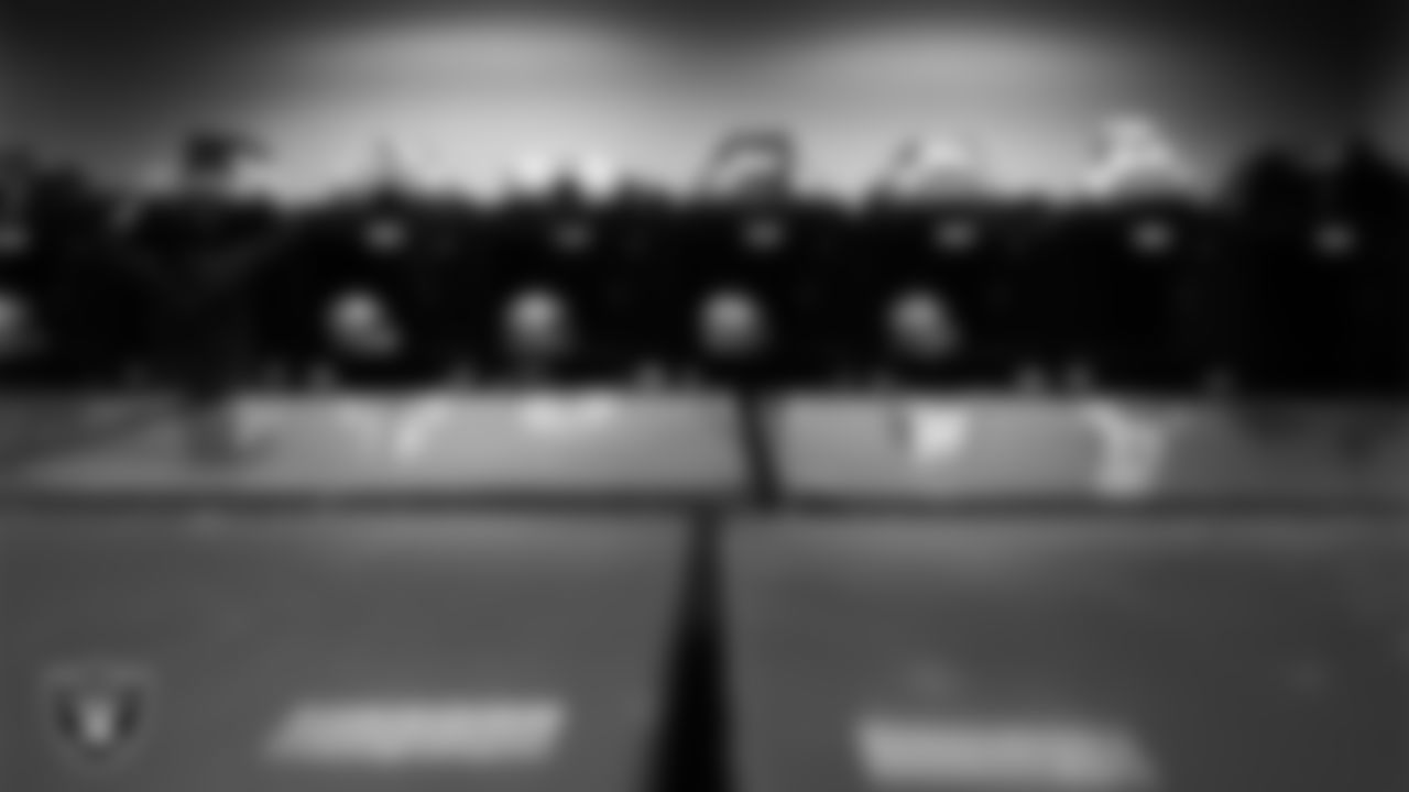 The locker room prior to the Las Vegas Raiders' arrival for their regular season away game against the Houston Texans at NRG Stadium.