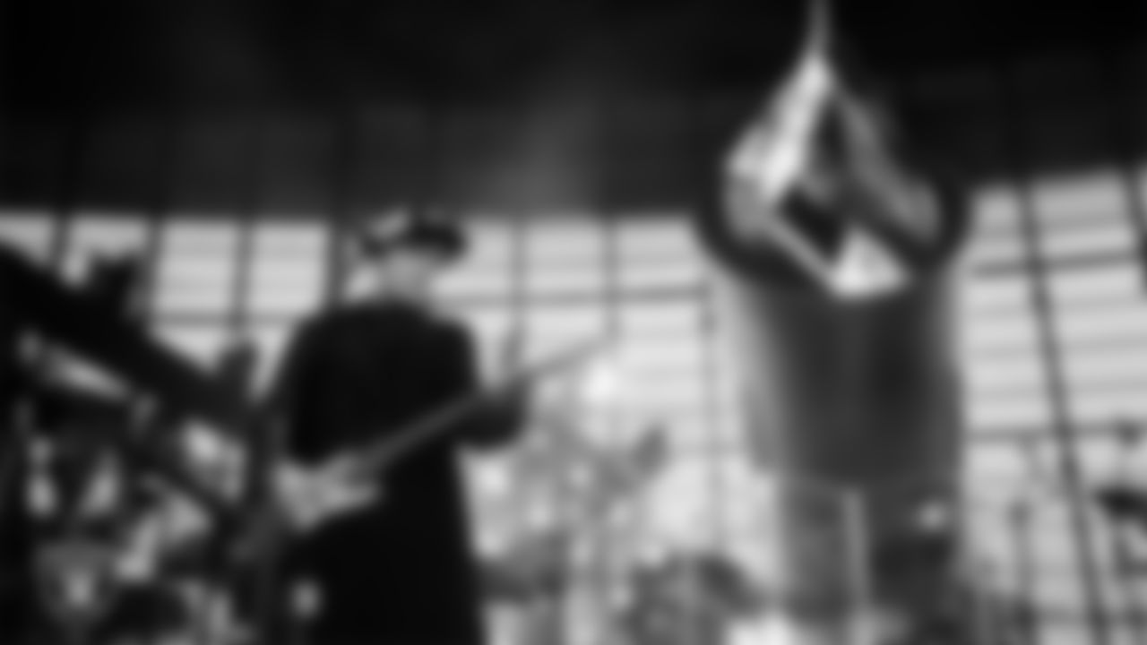 Rock band Third Eye Blind performs during halftime at the Las Vegas Raiders' regular season home game against the Kansas City Chiefs at Allegiant Stadium.