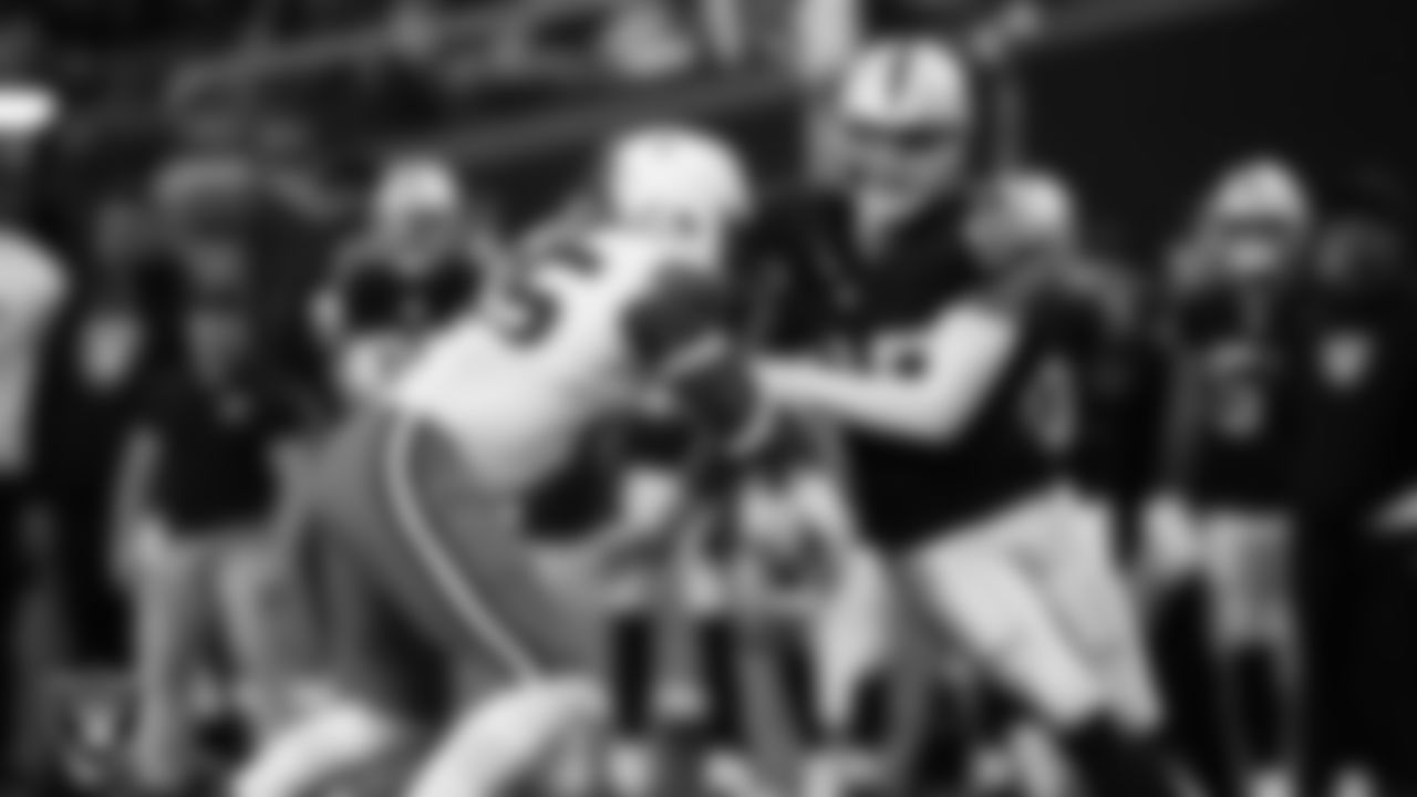 Las Vegas Raiders defensive end Maxx Crosby (98) defends during the regular season home game against the Cleveland Browns at Allegiant Stadium.