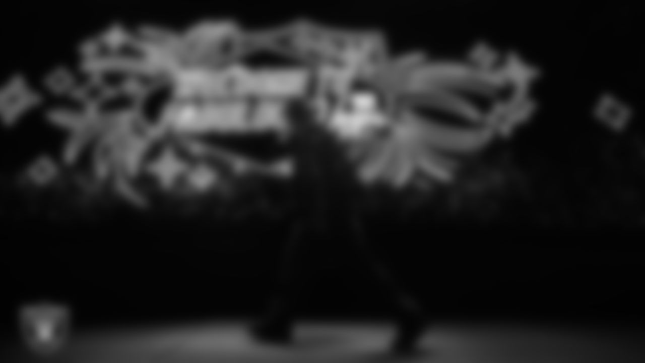 Las Vegas Raiders safety Jeremy Chinn (11) arrives to the regular season home game against the Dallas Cowboys at Allegiant Stadium.