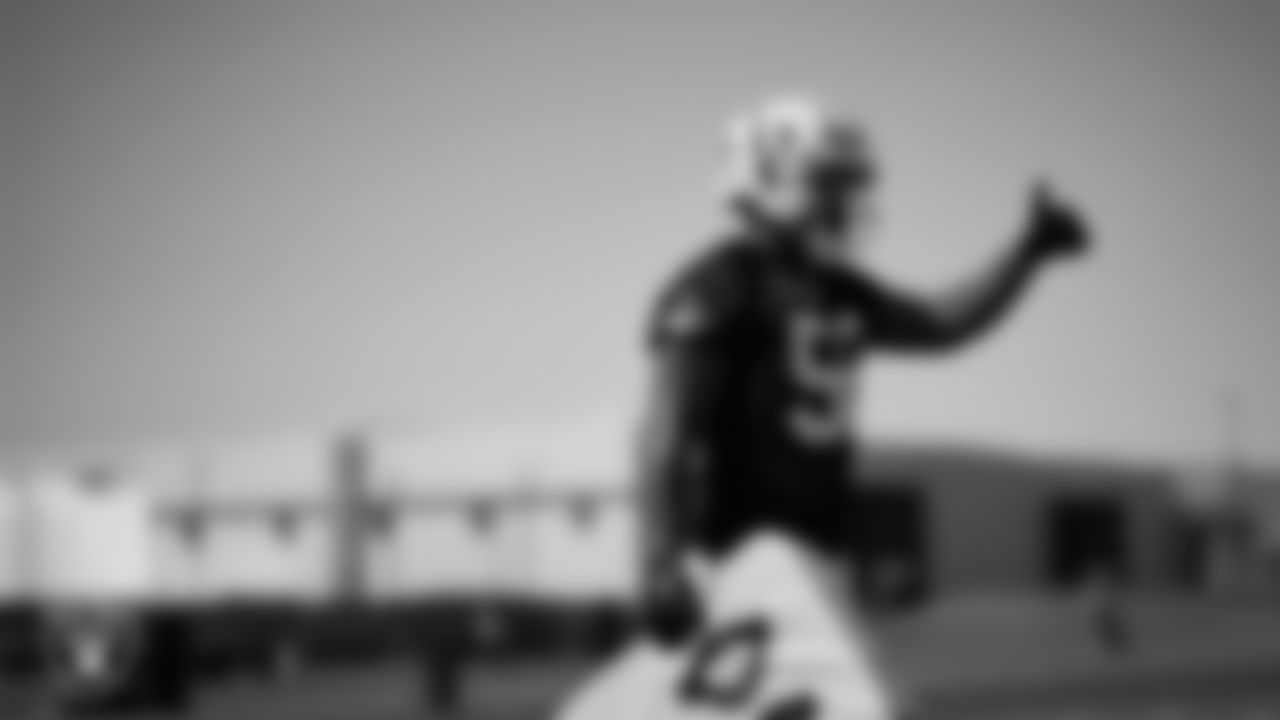 Las Vegas Raiders linebacker Amari Burney (56) at Day Two of 2025 Veteran Minicamp at Intermountain Health Performance Center.