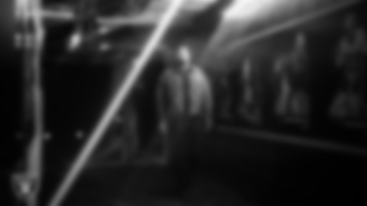 Las Vegas Raiders defensive tackle Jonah Laulu (96) arrives to the regular season home game against the Kansas City Chiefs at Allegiant Stadium.