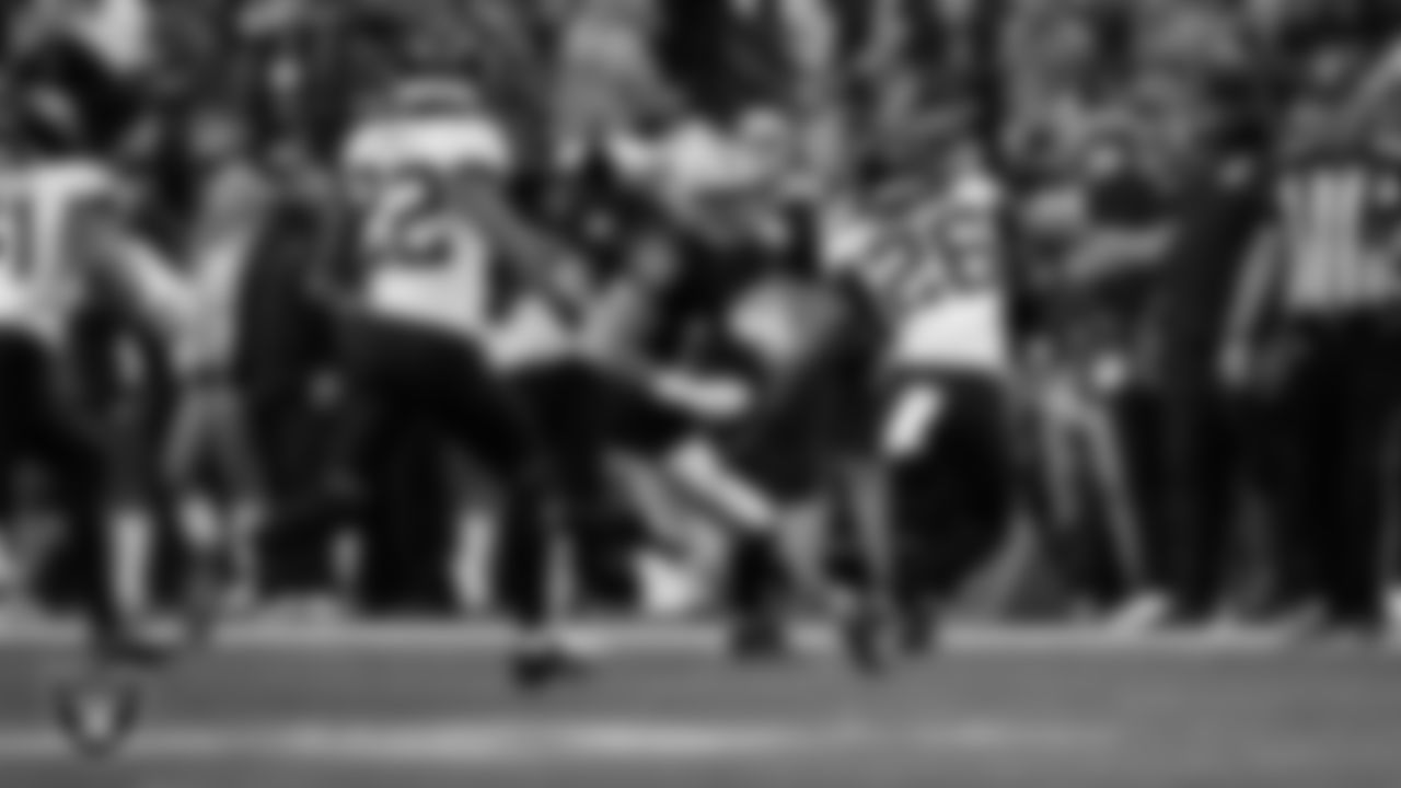 Las Vegas Raiders wide receiver Jakobi Meyers (16) runs after making a catch during the regular season home game against the Jacksonville Jaguars at Allegiant Stadium.