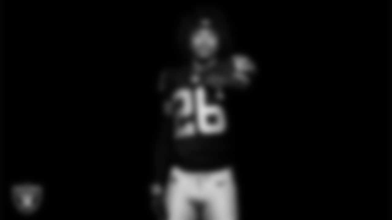 Las Vegas Raiders cornerback Darien Porter (26) poses for a photo at the 2025 Raiders Media Day.