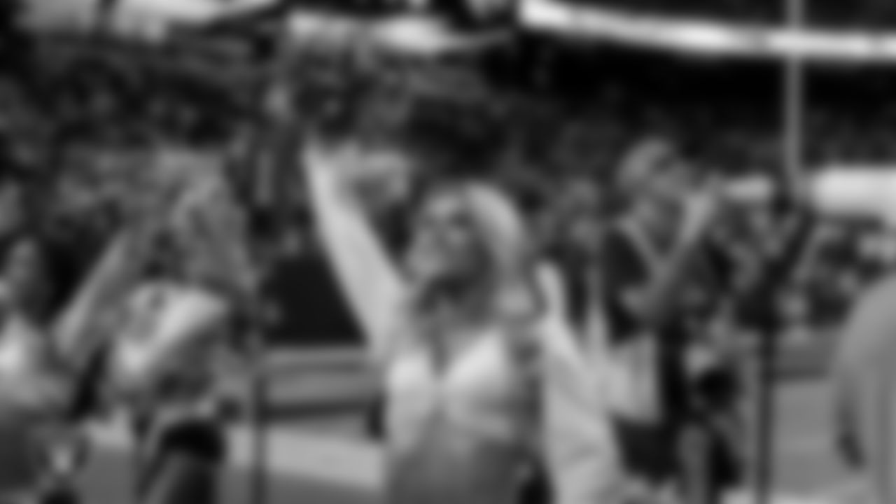 Raiderette Kennedy on the sidelines during the regular season home game against the Dallas Cowboys at Allegiant Stadium.