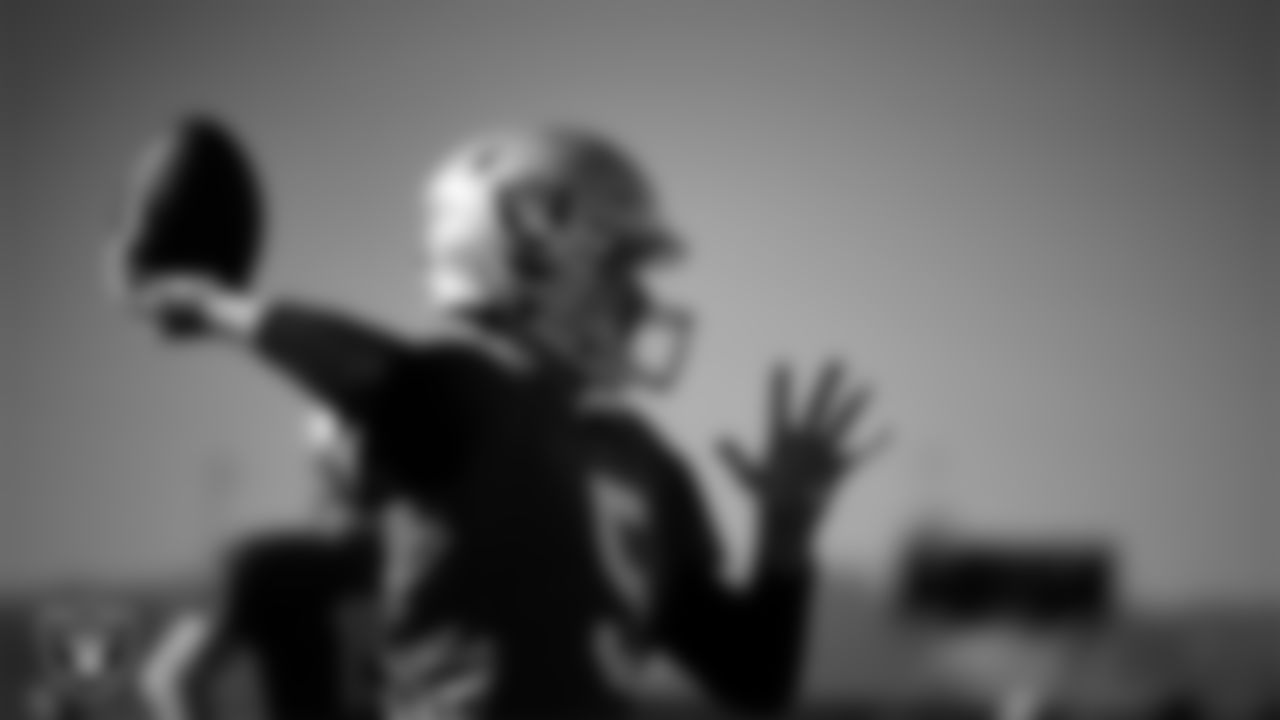 Las Vegas Raiders quarterback Cam Miller (5) during practice at Intermountain Health Performance Center.