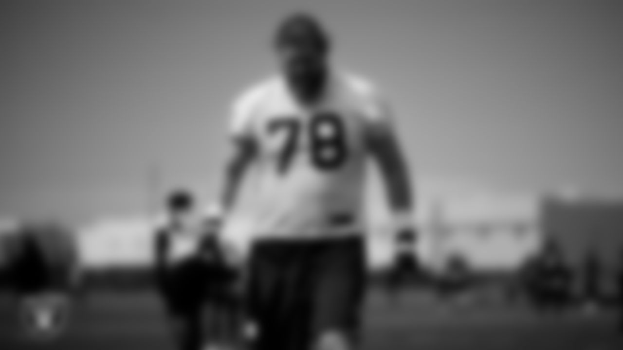 Las Vegas Raiders tackle Dalton Wagner (78) at an Organized Team Activity (OTA) at Intermountain Health Performance Center.