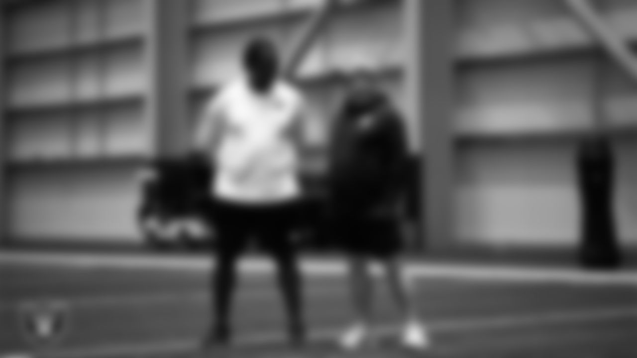 Las Vegas Raiders defensive coordinator Patrick Graham and offensive coordinator Chip Kelly during practice at Intermountain Health Performance Center.