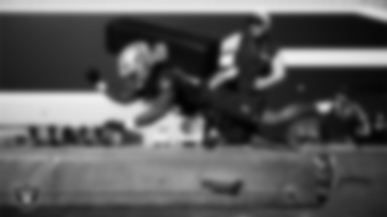 Las Vegas Raiders tight end Ian Thomas (80) during practice at Intermountain Health Performance Center.